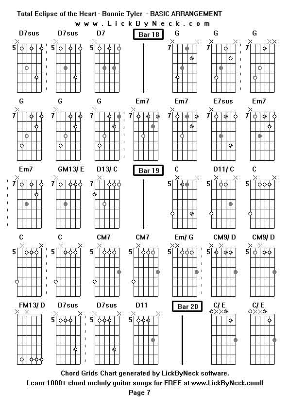 Chord Grids Chart of chord melody fingerstyle guitar song-Total Eclipse of the Heart - Bonnie Tyler  - BASIC ARRANGEMENT,generated by LickByNeck software.